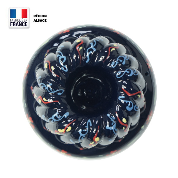 Moule à Kouglof Traditionnel En Terre Cuite - Décors Alsaciens Rouge Et Beige - Occasion