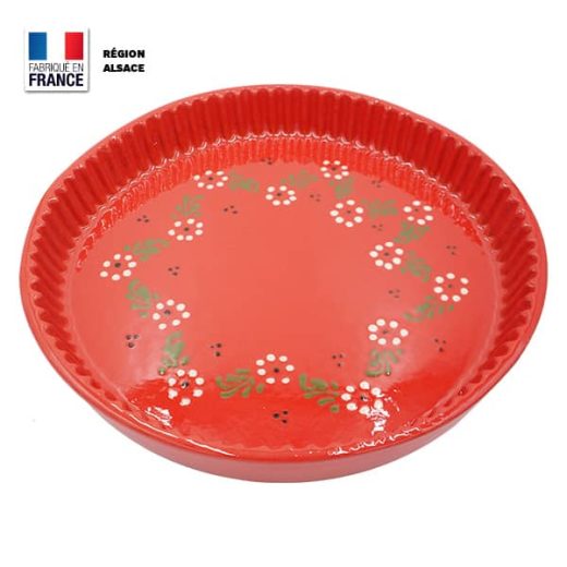plat à tarte rouge motif fleur