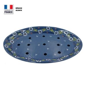 Plat à gratin/rôti - Turquoise - Fleurs - Poterie faite en Alsace