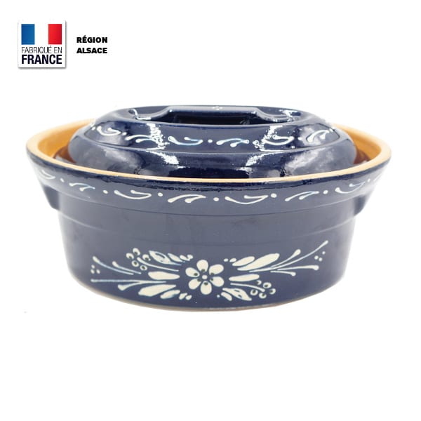 Terrine à Baeckeoffe en terre cuite bleue 2 personnes Poterie.alsace