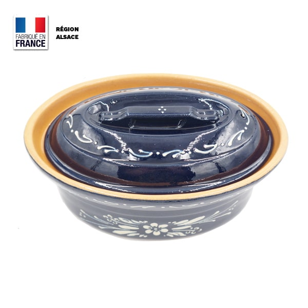 Terrine à Baeckeoffe en terre cuite bleue 2 personnes Poterie.alsace