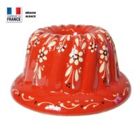 Moule à Kouglof En Terre Cuite – Décor Alsacien Beige Et Rouge – Très Sympa – Occasion