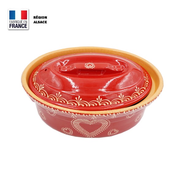 Terrine à Baeckeoffe 2 personnes Rouge décor coeur Poterie.aslsace