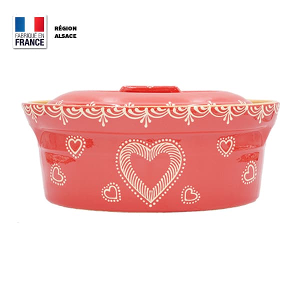 Terrine à Baeckeoffe 6 personnes Rouge décor coeur Poterie.aslsace