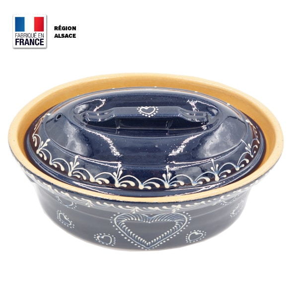 Terrine à Baeckeoffe 2 personnes Bleue décor coeur Poterie.aslsace