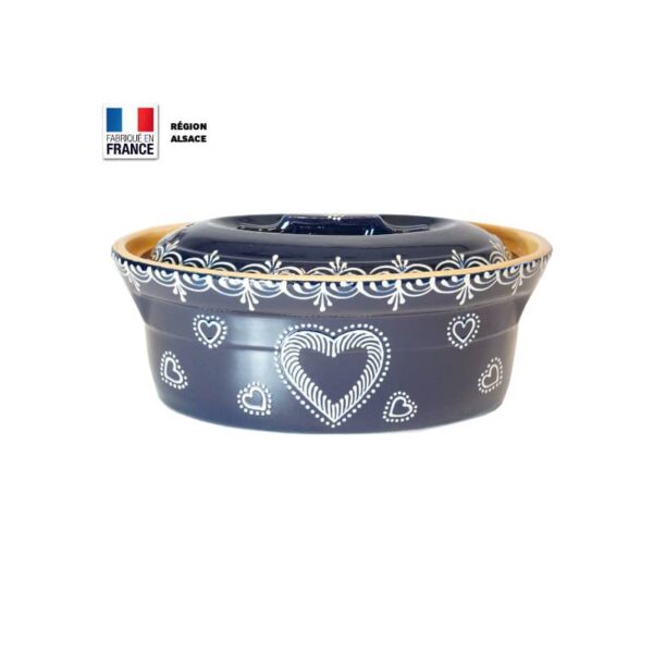 Terrine à Baeckeoffe 6 personnes Bleue décor coeur Poterie.aslsace