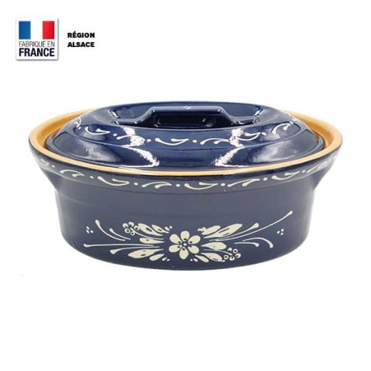 terrine à baeckeoffe bleu à motif fleur pour 4 personnes