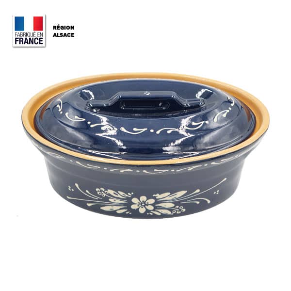 Terrine à Baeckeoffe 4 personnes Bleue en terre cuite Poterie.aslsace