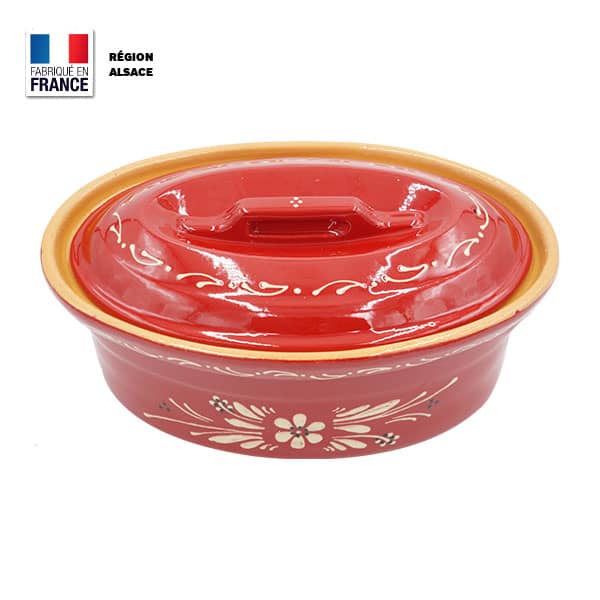 Terrine à Baeckeoffe 4 personnes Rouge décor Fleur Poterie.aslsace