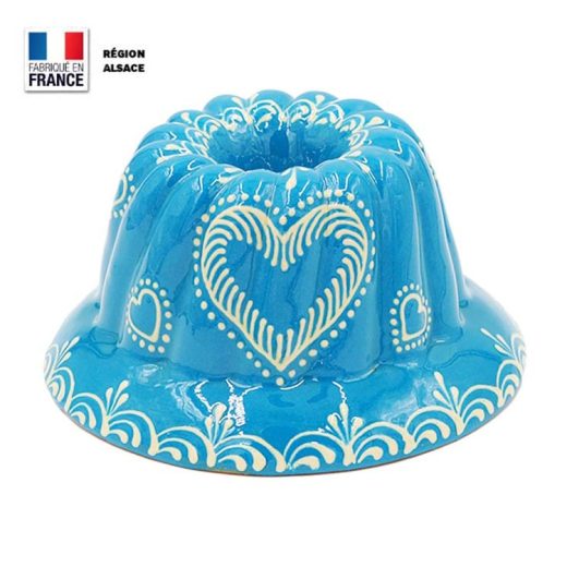 Moule à Kouglof Turquoise décor Coeur 20 cm