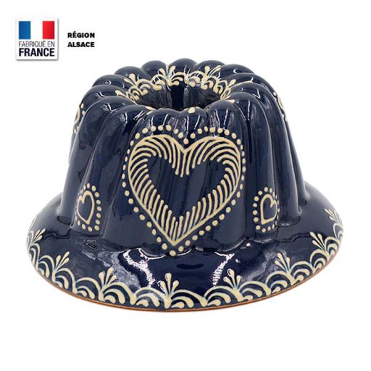 Moule à Kouglof Bleu décor coeur 18 cm