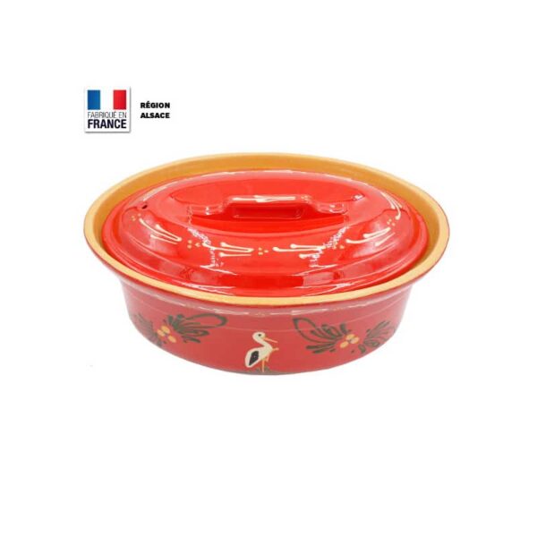Terrine à Baeckeoffe 6 personnes Rouge décor Cigogne Poterie.aslsace
