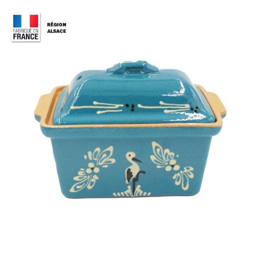 Terrine à Foie Gras Bleu Turquoise décor Cigogne