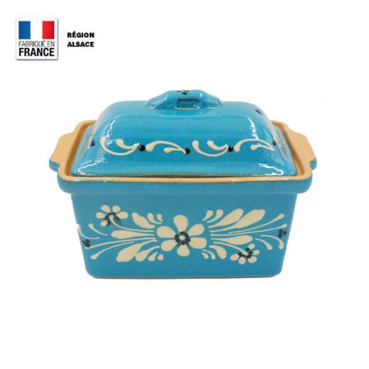 Terrine à Foie Gras Bleu Turquoise décor Fleurs