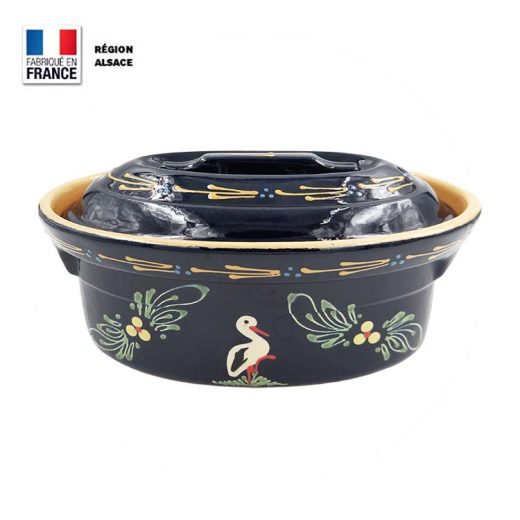 Terrine à Baeckeoffe 2 personnes Bleue Décor Cigogne