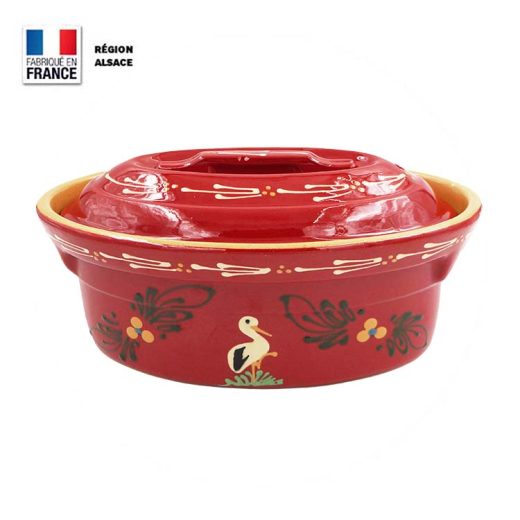 Terrine à Baeckeoffe 2 personnes Rouge Décor Cigogne
