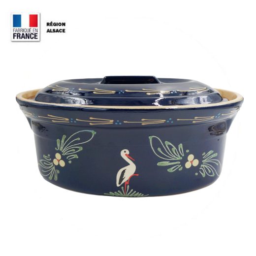 Terrine à Baeckeoffe 6 personnes Bleue décor Cigogne