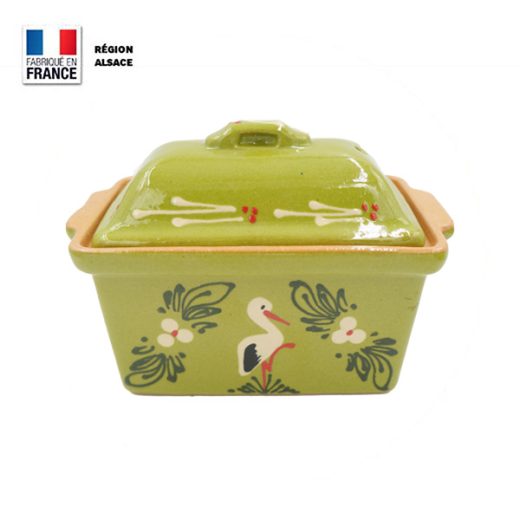 Terrine à foie gras verte décor Cigogne
