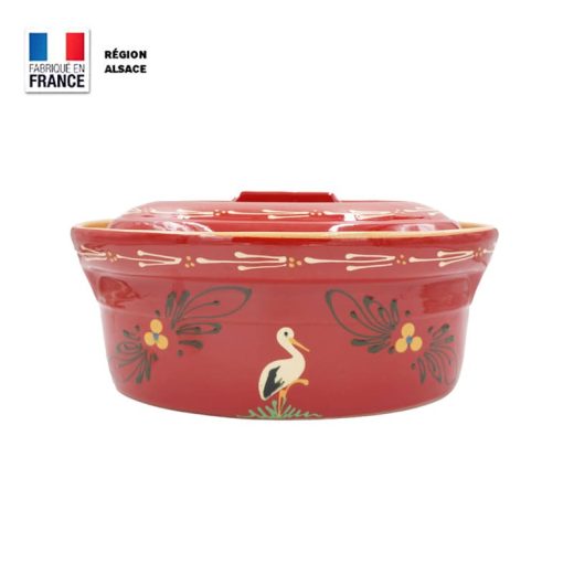 Terrine à Baeckeoffe Rouge décor Cigogne pour 4 à 6 personnes