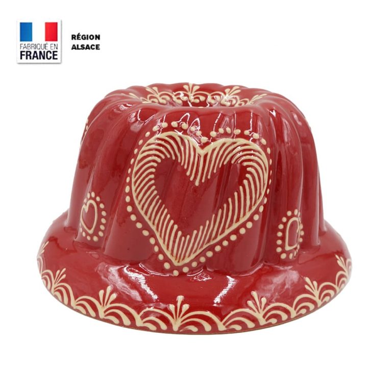 Moule à Kouglof bleu 26 cm décor cœur - Moule en poterie de Soufflenheim