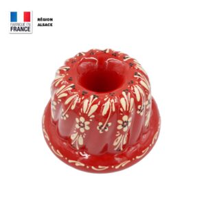 Moule à Kouglof rouge décor fleurs blanches - 20 cm