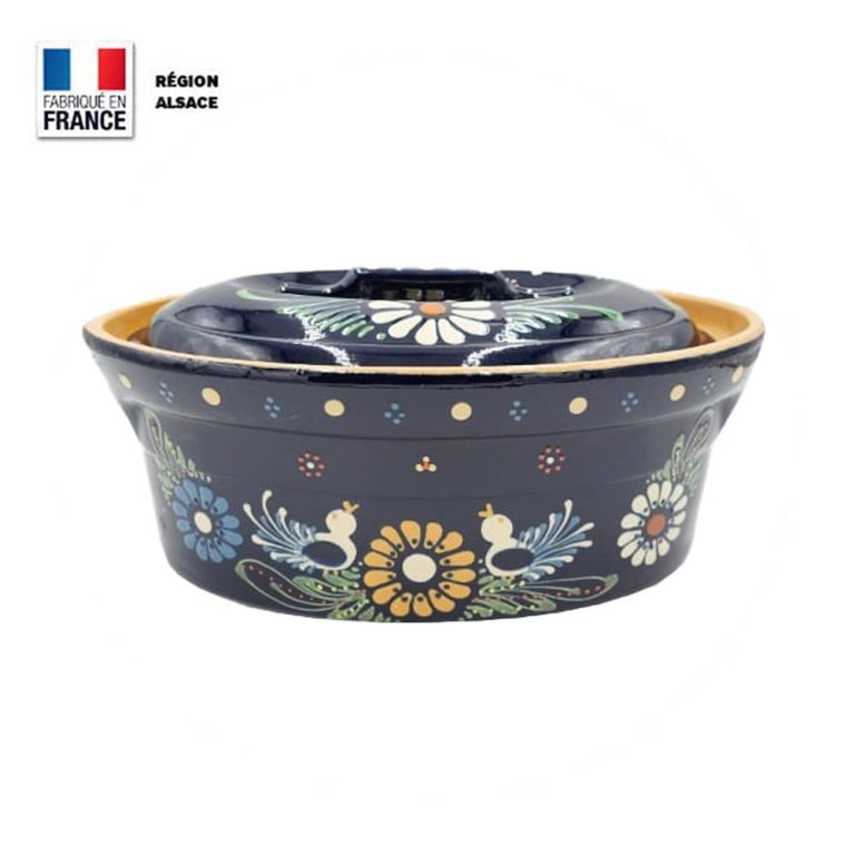 Terrine à Baeckeoffe 4 personnes Bleue Décor Oiseau ⋆ Poterie.Alsace