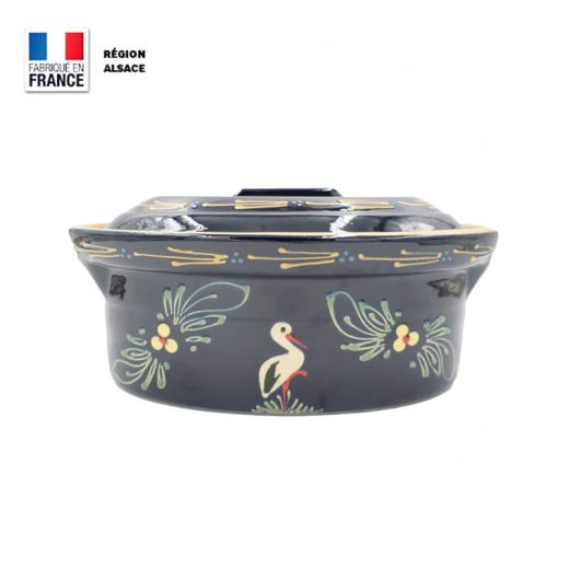 Terrine à Baeckeoffe bleue décor Cigogne - 4 personnes