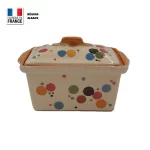 Terrine rectangulaire pour pâté de campagne beige points couleurs petite