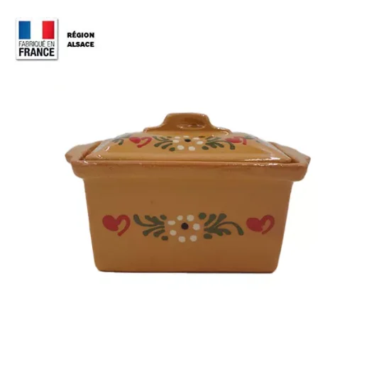 Terrine rectangulaire jaune décorations fleurs cœurs face 750g