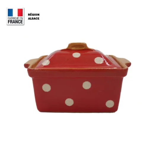 Terrine rectangulaire pour fois gras rouge pois blancs taille 6