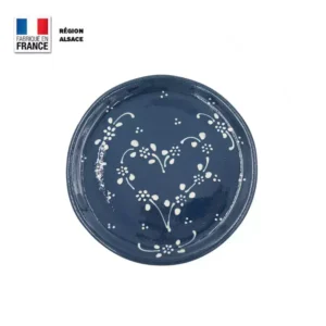 Plat de service bleu décor coeur 24 cm