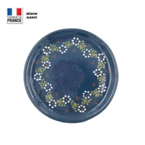 Plat de service bleu décor petites fleurs 24 cm