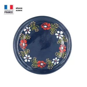 Plat de service bleu décor marguerites 24 cm