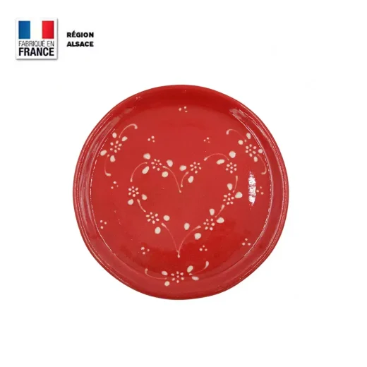 Plat de service rouge décor coeur 24 cm