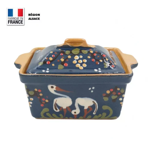 Terrine à foie gras bleue décor cigogne 900 g