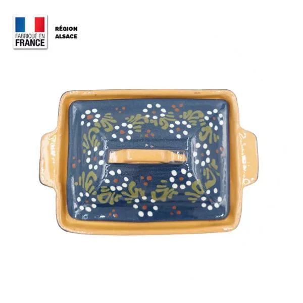 Couvercle terrine à foie gras bleue décor fleurs 900 g