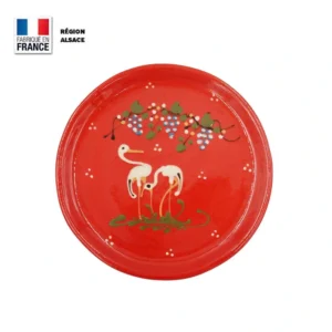 Plat de service rouge décor Cigogne 24 cm