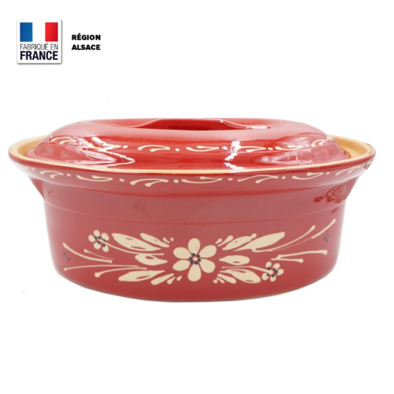 Terrine à Baeckeoffe 8 10 pers. Rouge Fleur ⋆ Poterie.alsace