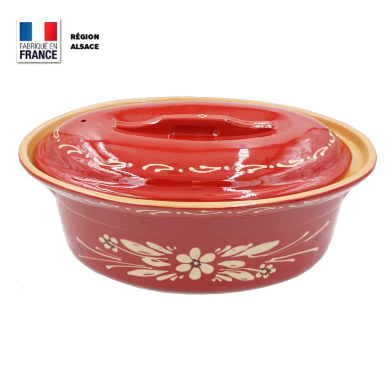 Terrine à Baeckeoffe 8 10 pers. Rouge Fleur ⋆ Poterie.alsace