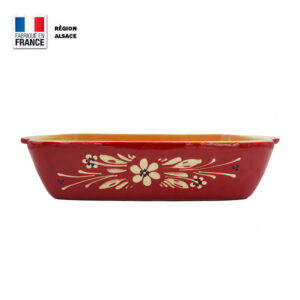 Plat à Gratin - Plat Rectangle 28 cm Rouge décor Fleur