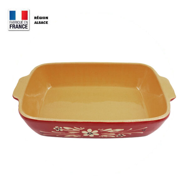 Plat à Gratin - Plat Rectangle 28 cm Rouge décor Fleur