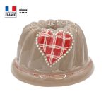 Moule à Kouglof Taupe décor Coeur Carreau Rouge / 20 cm