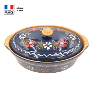 Terrine à Baeckeoffe 8 - 10 personnes Bleue décor Grandes Fleurs