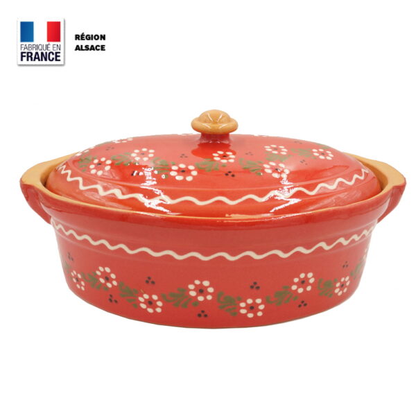 Terrine à Baeckeoffe 8 - 10 personnes Rouge décor Petites Fleurs