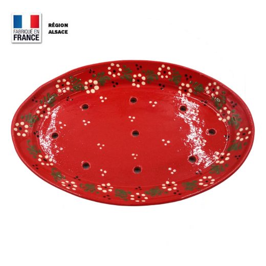 Plat à Asperges Rouge Décor Petites Fleurs