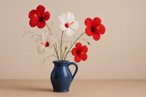 Hibiscus dans pot terre cuite vernis poterie de Soufflenheim