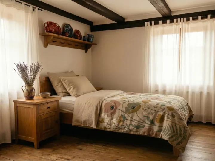 Chambre cocooning en Alsace : matelas et poteries pour un sommeil naturel